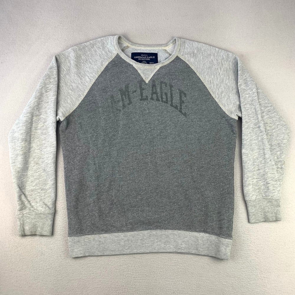 American Eagle Crewneck Sweatshirt Mens L Gray Y2K Raglan Pullover Graphic Logo